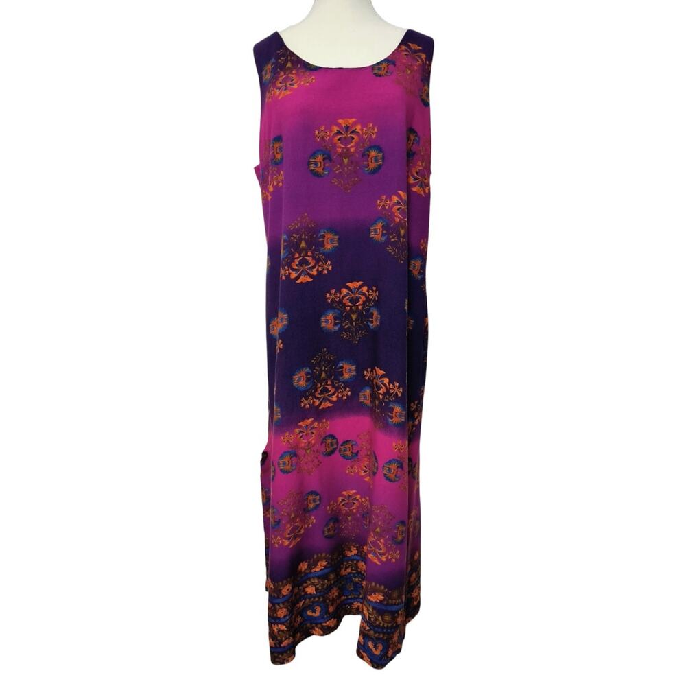 Vtg Worthington Colorful Maxi Dress Size 18 Floral Teacher Artsy Lagenlook Pink - Picture 4 of 9